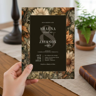 Art nouveau Brown William Morris Blommigt Bröllop Inbjudningar