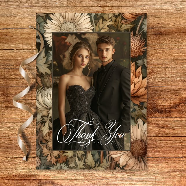 Art nouveau Brown William Morris Blommigt Bröllop Tack Kort (Art Nouveau Brown William Morris Floral Wedding Thank You Card)