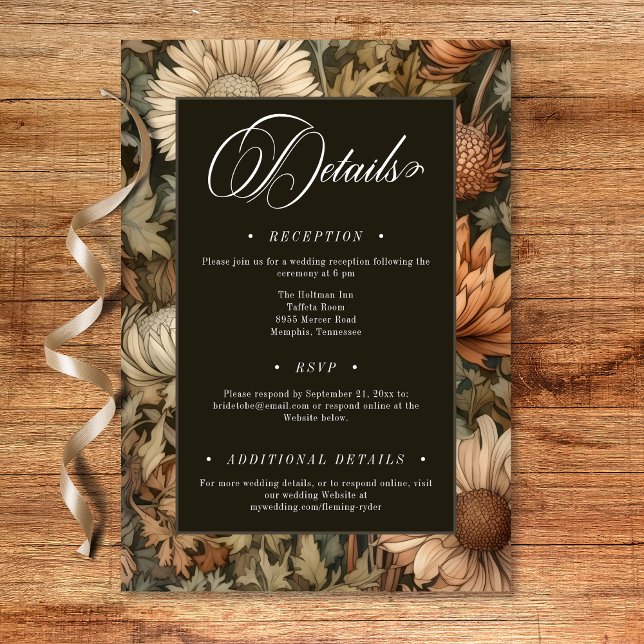 Art nouveau Brown William Morris Blommigt Bröllop Tilläggskort (Art Nouveau Brown William Morris Floral Wedding Enclosure Card)