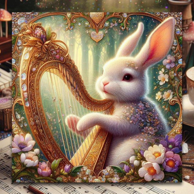 Art nouveau Bunny Music Påsk Julkort (Skapare uppladdad)