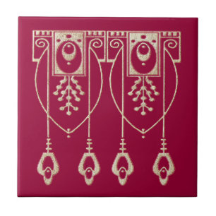 Art nouveau Burgundi keramik Kakelplatta