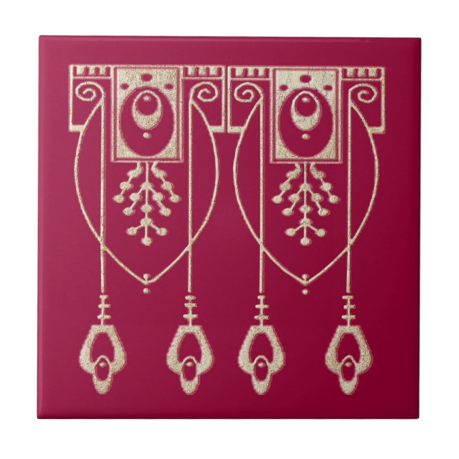 Art nouveau Burgundi keramik Kakelplatta (Framsidan)