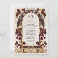 Art Nouveau Burgundy & Guld Bröllopsdetaljkort
