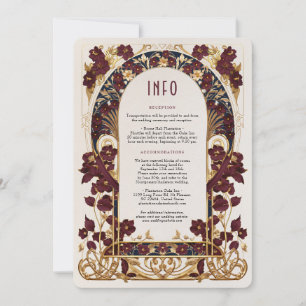 Art Nouveau Burgundy & Guld Bröllopsdetaljkort Inbjudningar