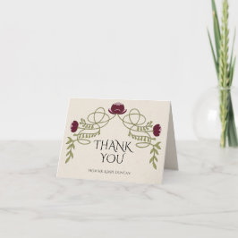 Art Nouveau Burgundy Pink Flower Wedding Photo Tack Kort