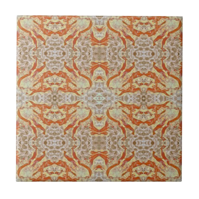 art nouveau Burnt Orange Gult Spegel Art Mönster Kakelplatta (Framsidan)