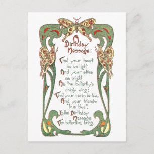 Art nouveau Butterfly Birthday Vykort