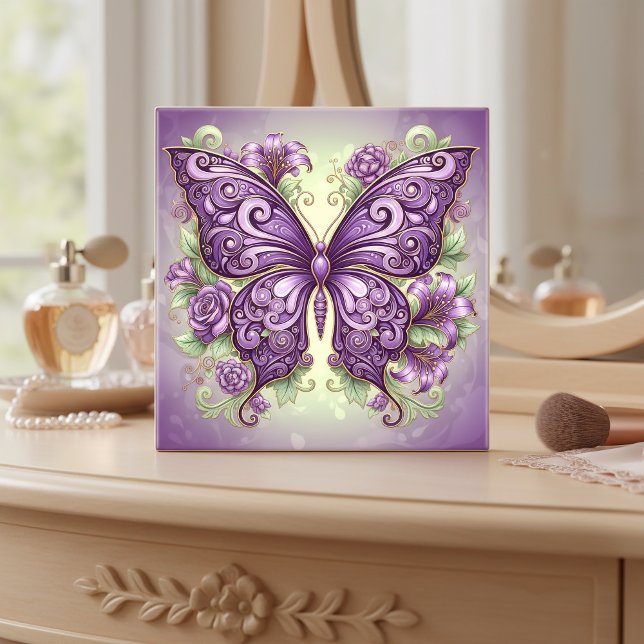 Art Nouveau Butterfly Pat#3 Wisteria ID1222 Kakelplatta (Skapare uppladdad)
