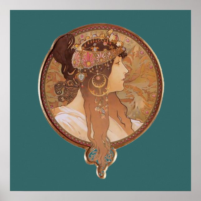 Art nouveau - bysantinskt huvud, Brunette Poster (Framsidan)