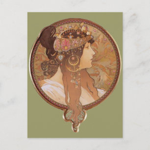 art nouveau - bysantinskt huvud, Brunette Vykort
