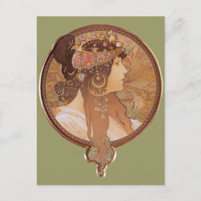 art nouveau - bysantinskt huvud, Brunette Vykort (Framsida)