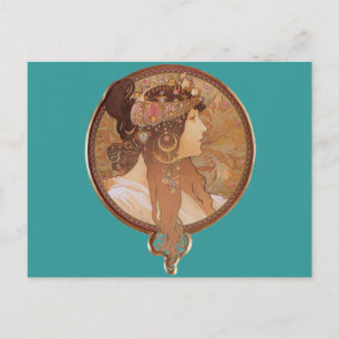 art nouveau - bysantinskt huvud, Brunette Vykort