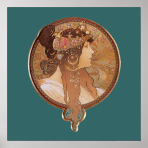 Art nouveau - Byzantinehuvud, brunettaffischen Poster