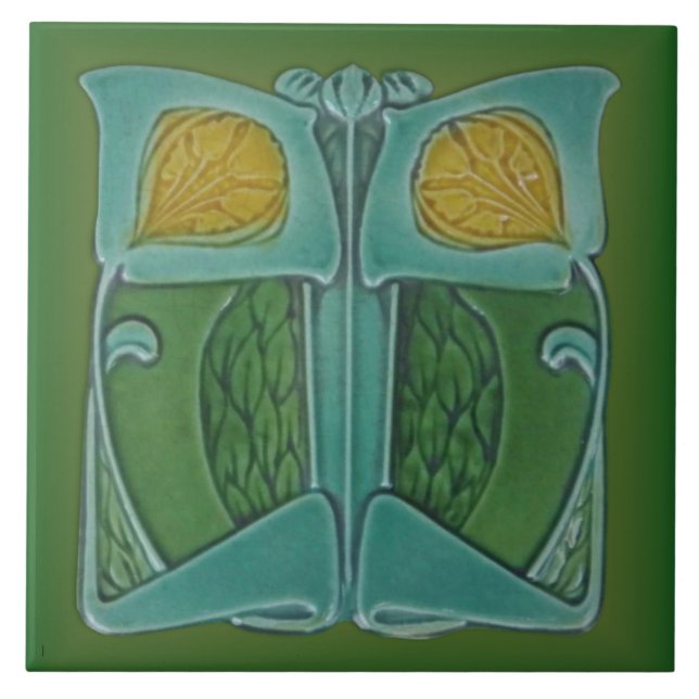 Art nouveau c 1900 Repro Cleveland Majolica Tile Kakelplatta (Framsidan)