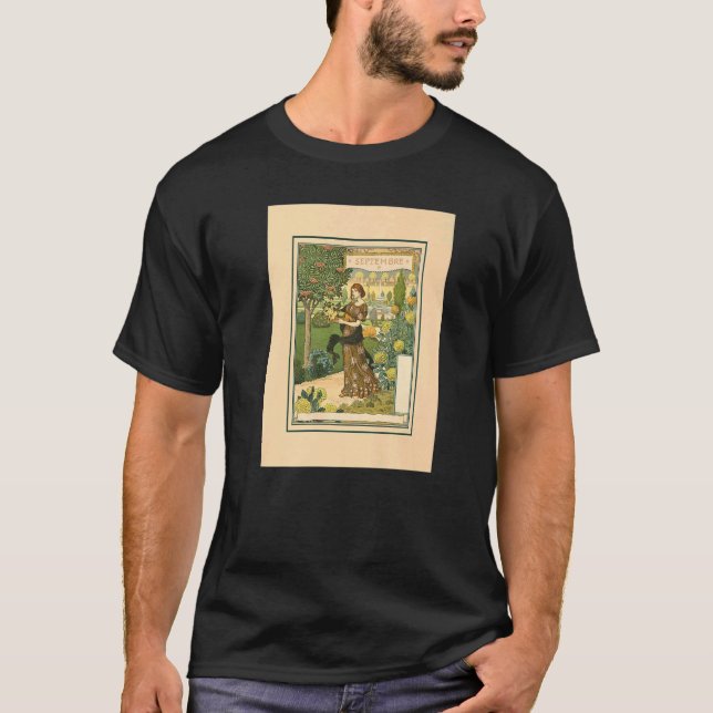 Art nouveau Calendar Woman  September Mon T Shirt (Framsida)