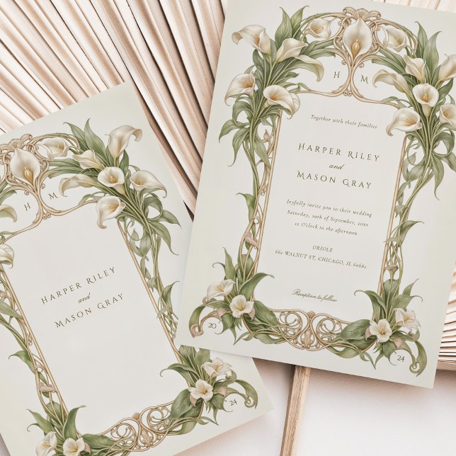 Art nouveau Calla Lily Bröllop i Elfenbenskusten o Inbjudningar (Skapare uppladdad)