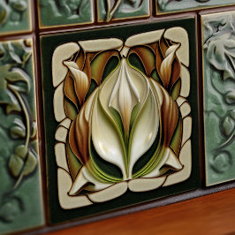 Art nouveau Calla Lily Symmetrical Blommigt Wall A Kakelplatta