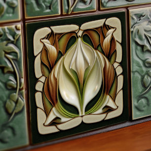 Art nouveau Calla Lily Symmetrical Blommigt Wall A Kakelplatta
