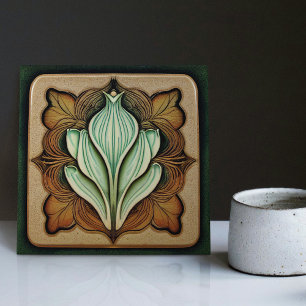 Art nouveau Calla Lily Symmetrical Blommigt Wall A Kakelplatta