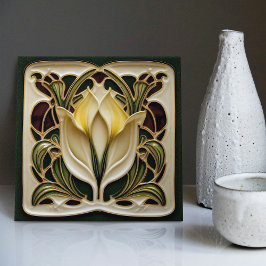 Art nouveau Calla Lily Symmetrical Blommigt Wall A Kakelplatta