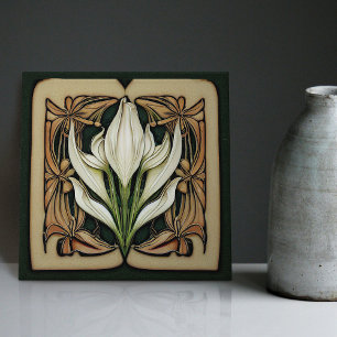 Art nouveau Calla Lily Symmetrical Blommigt Wall A Kakelplatta