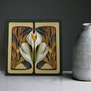 Art nouveau Calla Lily Symmetrical Blommigt Wall A Kakelplatta
