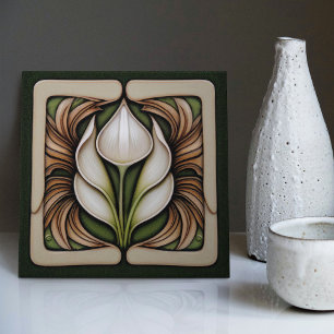 Art nouveau Calla Lily Symmetrical Blommigt Wall A Kakelplatta