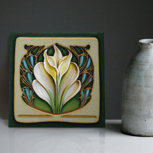Art nouveau Calla Lily Symmetrical Blommigt Wall A Kakelplatta