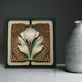 Art nouveau Calla Lily Symmetrical Blommigt Wall A Kakelplatta