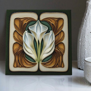 Art nouveau Calla Lily Symmetrical Blommigt Wall A Kakelplatta