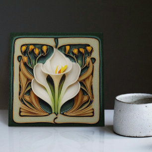 Art nouveau Calla Lily Symmetrical Blommigt Wall A Kakelplatta