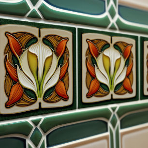 Art nouveau Calla Lily Symmetrical Blommigt Wall A Kakelplatta