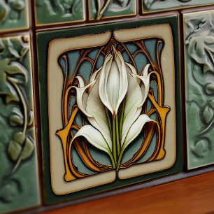 Art nouveau Calla Lily Symmetrical Blommigt Wall A Kakelplatta