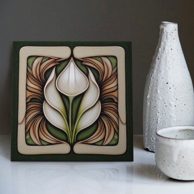 Art nouveau Calla Lily Symmetrical Blommigt Wall A Kakelplatta (Skapare uppladdad)