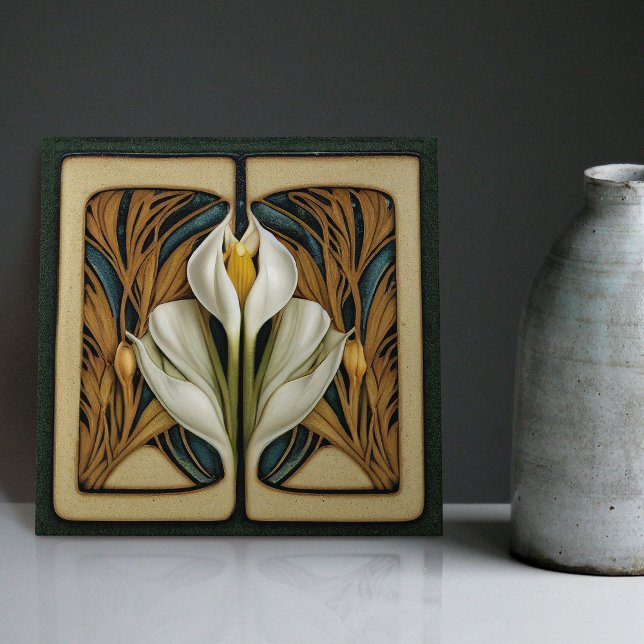 Art nouveau Calla Lily Symmetrical Blommigt Wall A Kakelplatta (Skapare uppladdad)