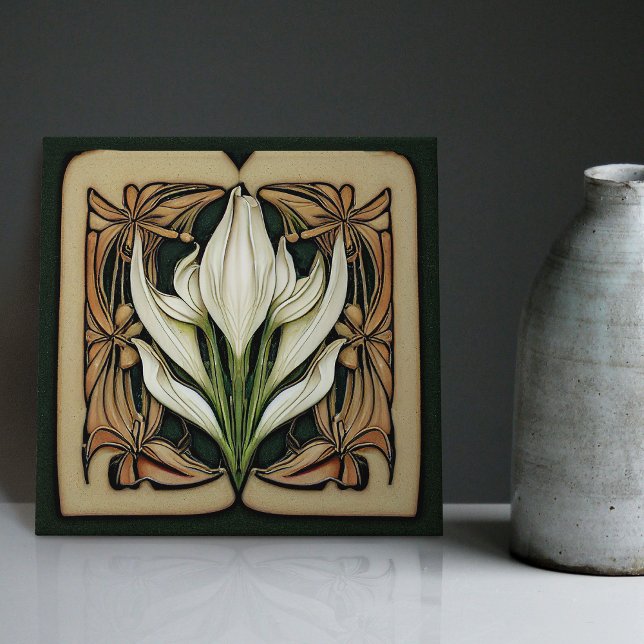 Art nouveau Calla Lily Symmetrical Blommigt Wall A Kakelplatta (Skapare uppladdad)