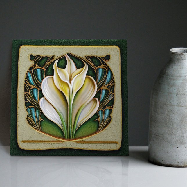 Art nouveau Calla Lily Symmetrical Blommigt Wall A Kakelplatta (Skapare uppladdad)