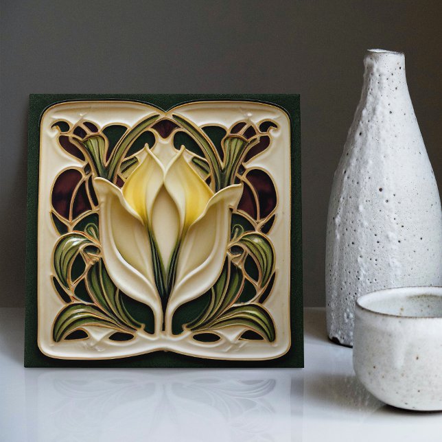 Art nouveau Calla Lily Symmetrical Blommigt Wall A Kakelplatta (Skapare uppladdad)