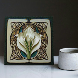 Art nouveau Calla Lily Symmetrical Blommigt Wall A Kakelplatta
