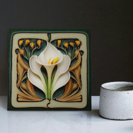 Art nouveau Calla Lily Symmetrical Blommigt Wall A Kakelplatta