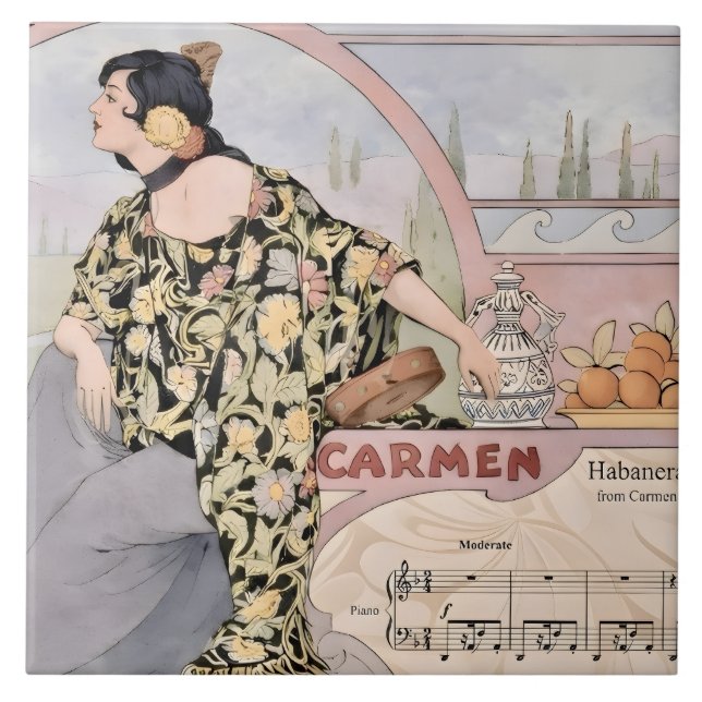 Art Nouveau Carmen Habanera Print – Vintage Opera  Kakelplatta (Framsidan)