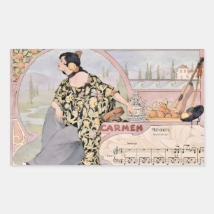 Art Nouveau Carmen Habanera Tryck – Vintage Opera Rektangulärt Klistermärke