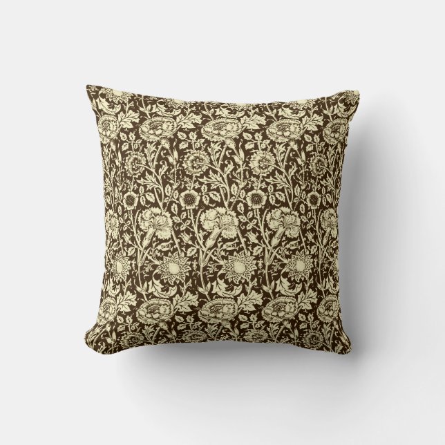 Art nouveau Carnation Damask, Brown och Cream Kudde (Framsida)