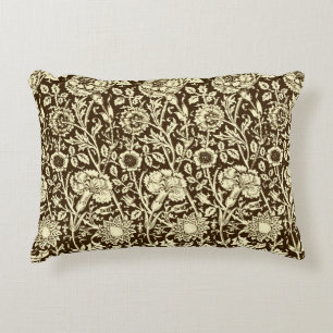 Art nouveau Carnation Damask, Brown och Cream Prydnadskudde