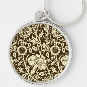 Art nouveau Carnation Damask, Brown och Cream Rund Silverfärgad Nyckelring