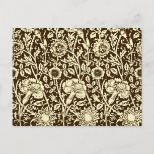 Art nouveau Carnation Damask, Brown och Cream Vykort