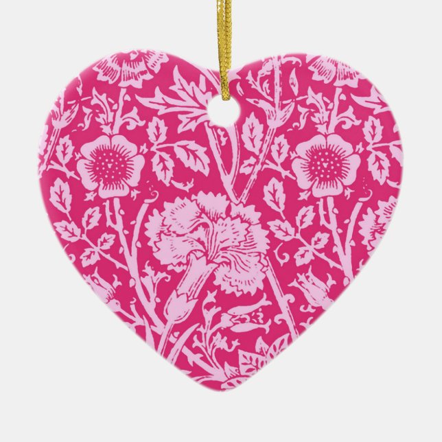 Art nouveau Carnation Damask, Fuchsia Rosa Julgransprydnad Keramik (Framsidan)