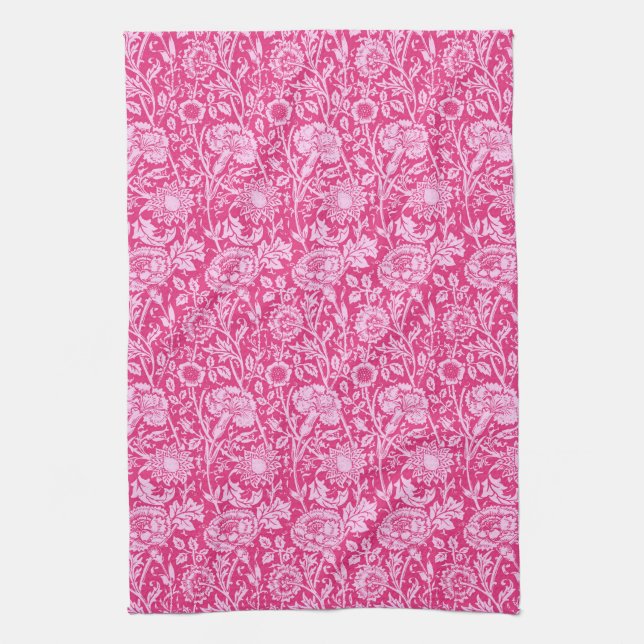 Art nouveau Carnation Damask, Fuchsia Rosa Kökshandduk (Vertikal)