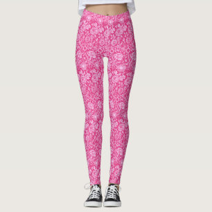 Art nouveau Carnation Damask, Fuchsia Rosa Leggings