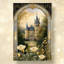 Art nouveau Castle Blommigt Blue n Guld Ephemera 2